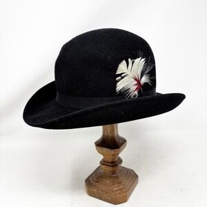 Vintage Doeskin Felt Fedora Hat Men Black 100 Percent Wool‎ USA Steampunk